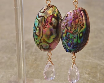 Abalone Amethyst Dangle Earrings | 14K Gold Filled Statement Gemstone Jewelry