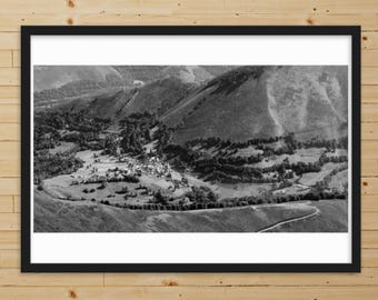 The village of Gazost, Pyrenees – Black-and-white photograph