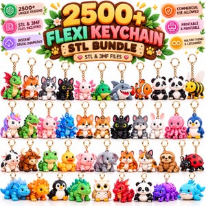 2500+ Flexi Keychain STL Files Bundle | 3D Print Files, Articulated Keychains, Print in Place Fidget Toys & Mini Flexi Models