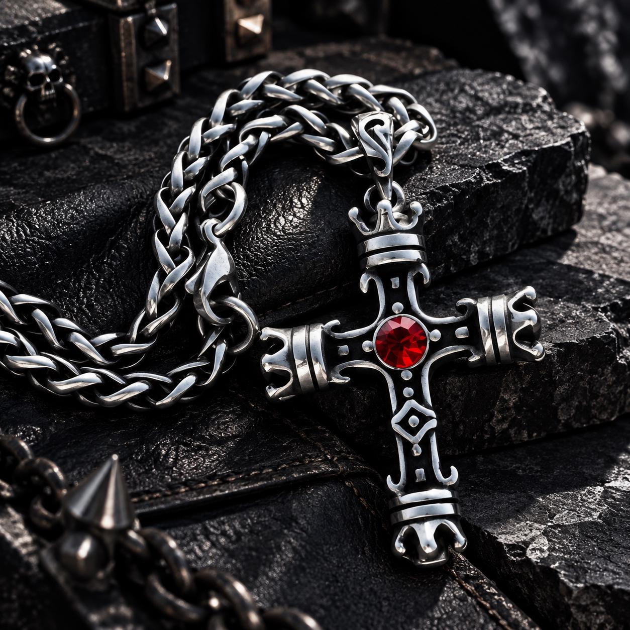 Red Gothic Cross Necklace - Etsy