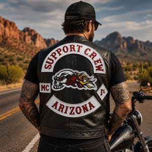 Embroidered Biker Patch Set | Flaming Skull, MC, Support Crew, Arizona Rocker Patches