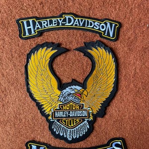 Harley-Davidson geborduurde adelaar biker rugpatch set, grote vest motorfietsen (3-delig)