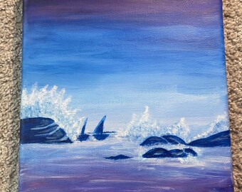 Original Shipwreck Ocean Painting | Dramatic Nautical Canvas Art | Handmade Seascape Wall Decor