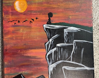 Original Meditation Mountain Painting | Spiritual Canvas Wall Art | Handmade Mindfulness Artwork