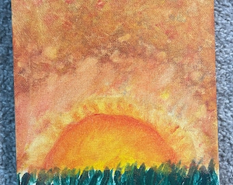 First Acrylic Sunset Painting | Original Landscape Canvas Art | One-of-a-Kind Handmade Nature Wall Decor