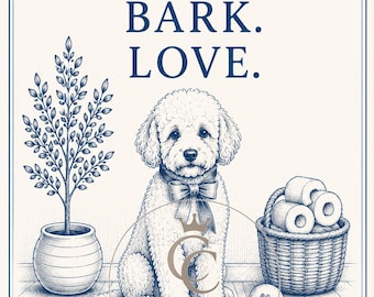 Live Bark Love Printable Dog Wall Art | Funny Dog Bathroom Decor | Farmhouse Dog Print | Vintage Blue Wall Art | Instant Download