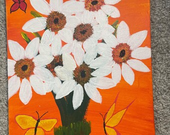 Original Floral & Butterfly Painting | Handmade Canvas Wall Art | Colorful Spring Nature Artwork