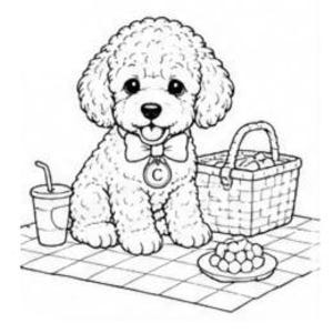 Toy Poodle Picnic Coloring Page | Puppy Dog Printable (PNG)
