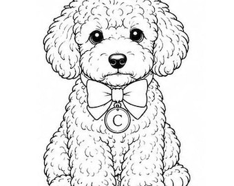 Toy Poodle Sitting PNG | Cute Puppy Coloring Book Clipart | Black and White Dog Line Art | Instant Download
