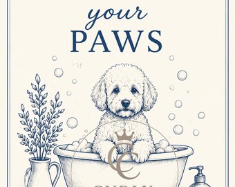 Wash Your Paws Dog Bathroom Wall Art Printable | Funny Dog Decor | Vintage Blue Dog Print | Farmhouse Pet Bathroom Sign | Instant Download