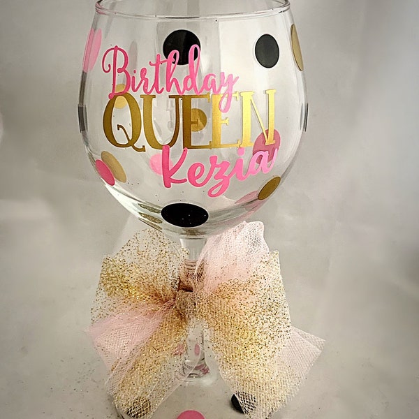 Birthday Queen Personalized Wine Glass