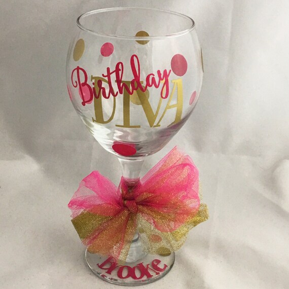 Verre De Vin Personnalise De Diva D Anniversaire Etsy