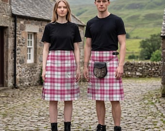 Kilt écossais authentique à carreaux roses Clan Ailsa pour hommes et femmes : 8 yards, confectionné à la main.