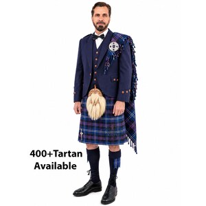 Men's Navy Blue Argyll Jacket Wedding Kilt Outfit: Traditional Scottish Highland Formal Dress
