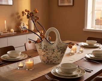 Floral Ceramic Handbag Vase for Table and Shelf Decor