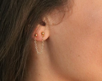 Double Piercing Earrings - Second Hole Earrings - Chain Threader - Chain Link Earring - Silver Post Stud - Double Piercing - Minimalist
