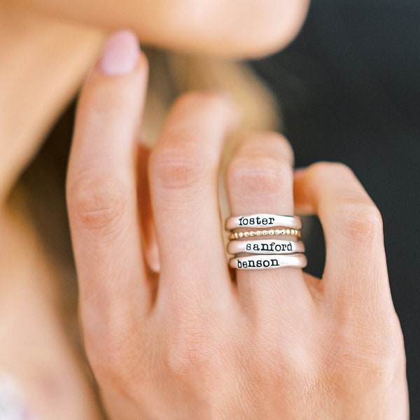 Personalized Name Ring - Stacking Ring - Gold Name Ring - Silver Stackable Ring - Mothers Ring - Kids Name Ring Stack - Mothers Day Gift