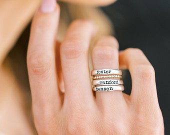 Personalized Name Ring - Stacking Ring - Gold Name Ring - Silver Stackable Ring - Mothers Ring - Kids Name Ring Stack - Mothers Day Gift