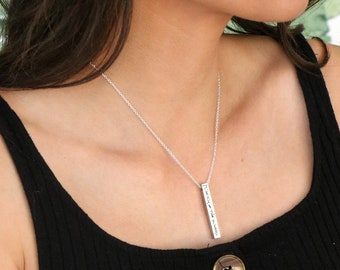 Custom Birthstone Bar Necklace: Personalized Gold Pendant