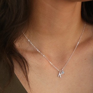 Initial + Birthstone Necklace - Dainty Letter Necklace - Birthstone Necklace - Personalized Gift For Her - Bridesmaid Gift