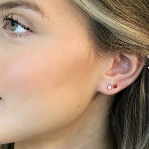 Birthstone Post Earrings - Jewel Tone Earring - Gemstone Earring - Chain Stud Earrings - CZ Stud - Minimalist Birthstones - Multi Piercing