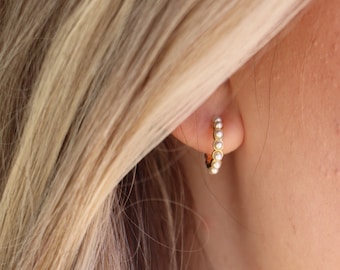 Pearl Huggie Hoop - Gold Hoop - Classic Pearl Hoops - Wedding Earrings - Dainty Pearl Earrings - Gift For Her