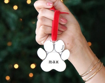 Personalized Paw Print Ornament: Fine Silver Pewter Pet Memorial