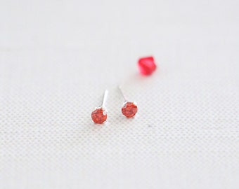 Ruby CZ Stud - July Birthstone Earring - Gemstone Earrings - Chain Drop Earring - Second Piercing - Stacking Earring - Dainty Post