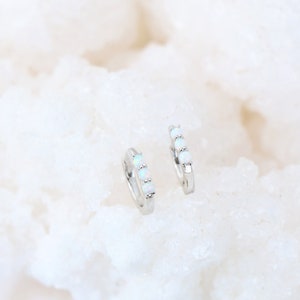 Opal Huggie Earrings - Opal Huggie Hoops - Opal Hoop Earrings - Opal Earrings - Hoop Earrings - Gift For Her - Silver Hoops - Gift For Her