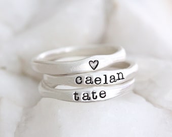 Custom Stackable Name Ring, Sterling Silver Stacking Rings, Skinny Ring, Date Ring, Baby Name Ring, Mother's Ring, Mothers Day Gift
