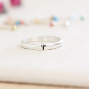 Cross Ring Personalized Ring Stacking Ring Faith Ring Communion Gift Confirmation Remembrance Ring Personalized Gift For Her image 1