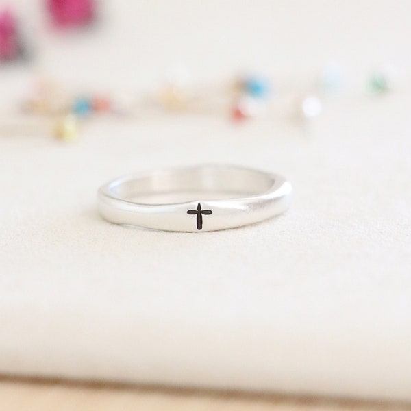 Cross Ring - Personalized Ring - Stacking Ring - Faith Ring - Communion Gift - Confirmation - Remembrance Ring - Personalized Gift For Her