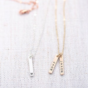 Personalized Vertical Bar Necklace Gold Bar Necklace Silver Name Necklace Dainty Name Necklace New Mom Necklace Personalized Gift image 7
