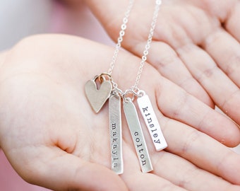 Personalized Bar Necklace - Name Necklace - Heart Necklace - Kid Name Necklace - Personalized Gift For Her - Gift For New Mom - Mom Necklace