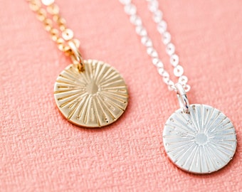 Sunburst Necklace - Celestial Necklace - Sun Pendant - Sunburst Coin Necklace - Silver Sun Pendant