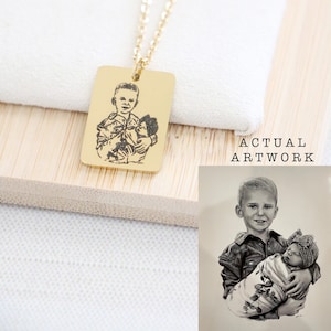 Your Children's Artwork - Childrens Drawing Necklace - Custom Artwork Necklace - Child's Handwriting Jewelry - Personalized Necklace for Mom