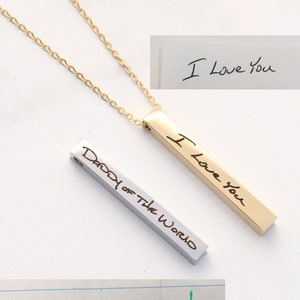 Handwriting Necklace - 4 Sided Bar Necklace - Signature Necklace - Actual Handwriting - Mothers Day Gift - Vertical Bar Necklace