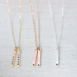 Personalized Vertical Bar Necklace Gold Bar Necklace Silver Name Necklace Dainty Name Necklace New Mom Necklace Personalized Gift image 3