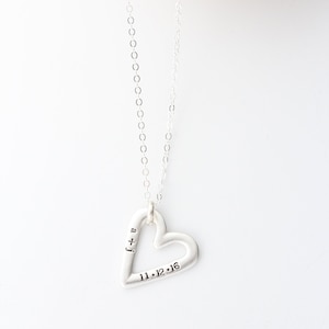 Personalized Name Necklace - Heart Name Necklace - Mother&#39;s Necklace - Engraved Heart- Date Necklace - Heart Necklace - Push Present