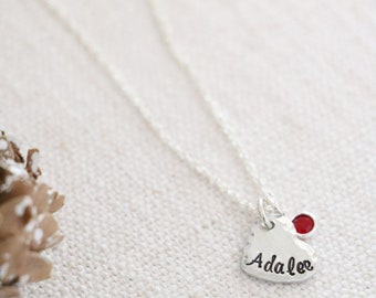 Initial Necklace - Name Necklace - Little Girl Necklace - Personalized Heart Necklace - Birthstone Necklace - Little Sister Necklace