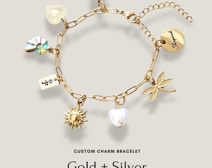 Custom Charm Bracelet: Gold + Silver, Waterproof, Anti-Tarnish