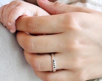 Personalized Gold Vermeil Name Ring: Stacking Sterling Silver Ring