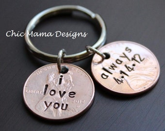 Lucky US Penny Keychain - I Love You More Keychain - Personalized Copper Penny - Gift For Him - Anniversary Keepsake - Valentines Day Gift
