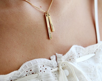 Personalized Vertical Bar Necklace: Engraved Names, Dainty Everyday Jewelry - Mother Day