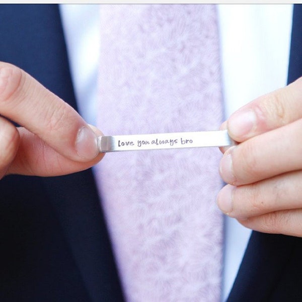 Personalized Mens Tie Clip - Father of the Bride Tie Bar - Groom Tie Clip - Groomsman Tie Bar - Actual Handwriting Tie Bar - Custom Tie Clip