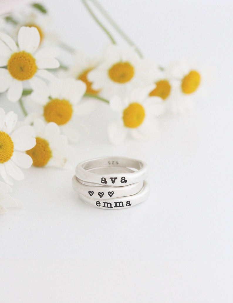 Personalized Name Ring Stacking Ring Gold Name Ring Silver Stackable Ring Mothers Ring Kids Name Ring Stack Mothers Day Gift image 6