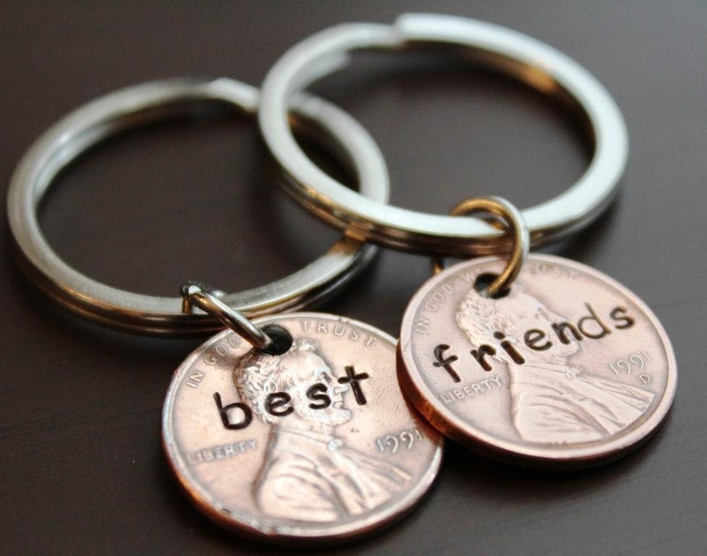 Personalized Best Friends Keychain Lucky Penny Keychain Set Etsy