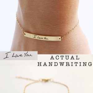 Handwriting Bracelet Bar Bracelet Personalized Stacking Bracelet Actual Handwriting Jewelry Layering Chain Bracelet Engraved image 6