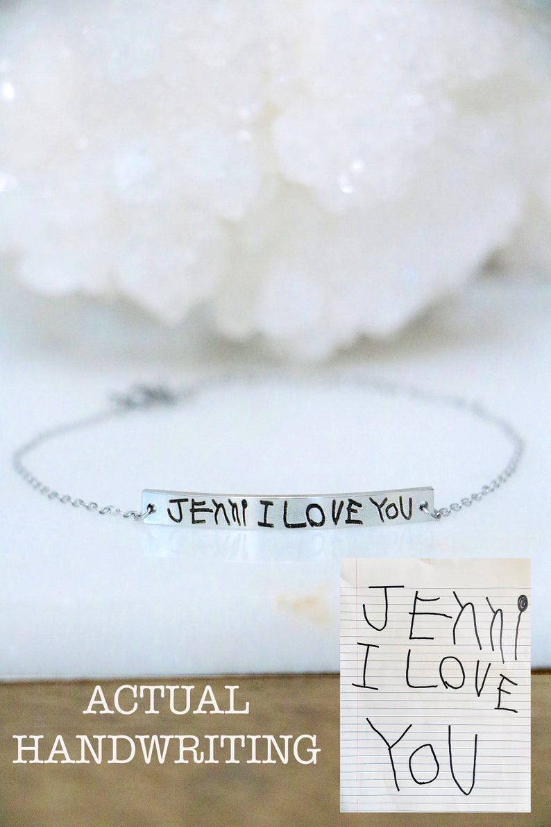 Handwriting Bracelet Bar Bracelet Personalized Stacking Bracelet Actual Handwriting Jewelry Layering Chain Bracelet Engraved image 10