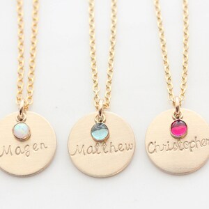 Gold Name Necklace with Birthstone Birthstone Necklace Birthstone Bar Necklace Disc with Name Nameplate Necklace New Mom Necklace image 9